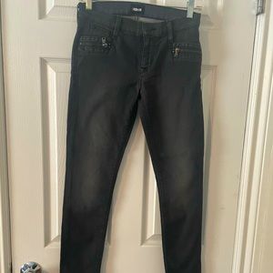 Hudson Skinny Dk Grey washed denim.